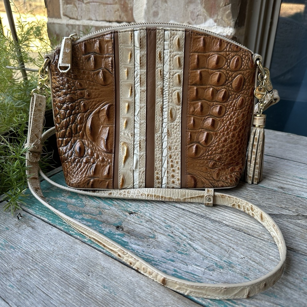 BRAHMIN Hillary Crossbody Contour Ambrose Brown Leather Croc Snake Bag Purse
